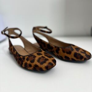 Bernardo~Women’s~“Ellie”~Ankle Strap Ballet Flat - Leopard HairCalf~Size 6M